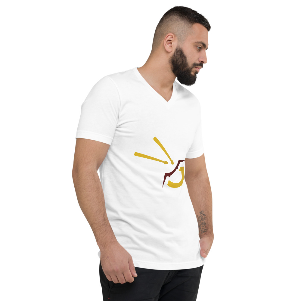 unisex v neck tee white right front 615557ef666bb